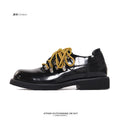 SHENLV STUDIO Patent Leather Glossy Contrasting Multi-lace Platform Leather Shoes