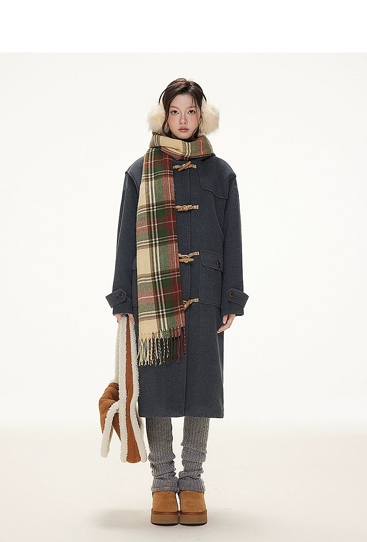 Imone Retro Horn Buckle Casual Medium and Long Woolen Jacket