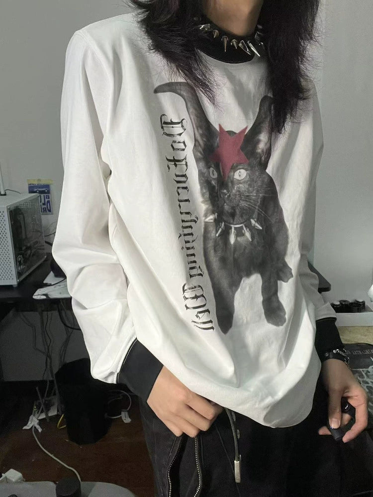 DETW 24AW Original [Civet Slogan] Black and white contrasting color splicing 260g * long sleeve tee