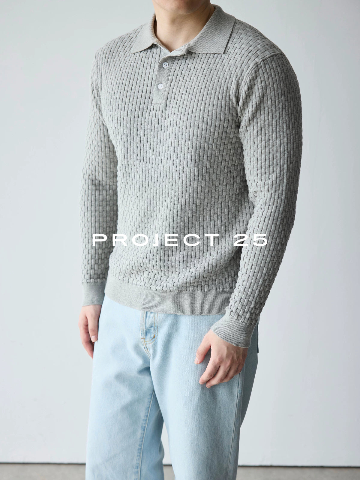 PROJECT 25 Textured Knit Breathable Long-Sleeve Polo