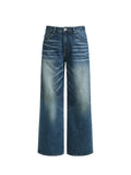 TERRAINCOGNITA Deep Blue Washed Whiskered Straight-Leg Jeans