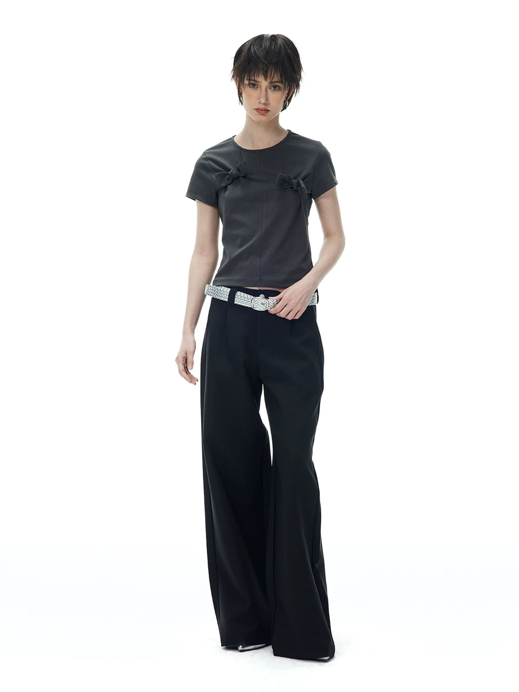 COSTUSTOOT CUT Bow Knot Fitted Cropped Tee