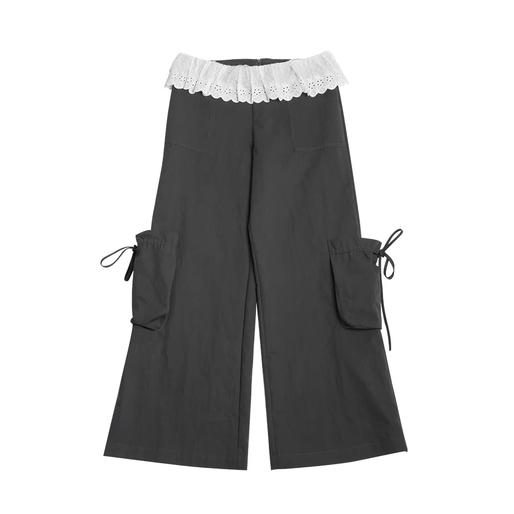 Two days off lab Low Waist Wide-Leg Patchwork Cargo Pants