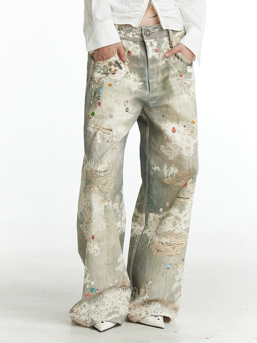 DND4DES Retro Lace Straight Jeans