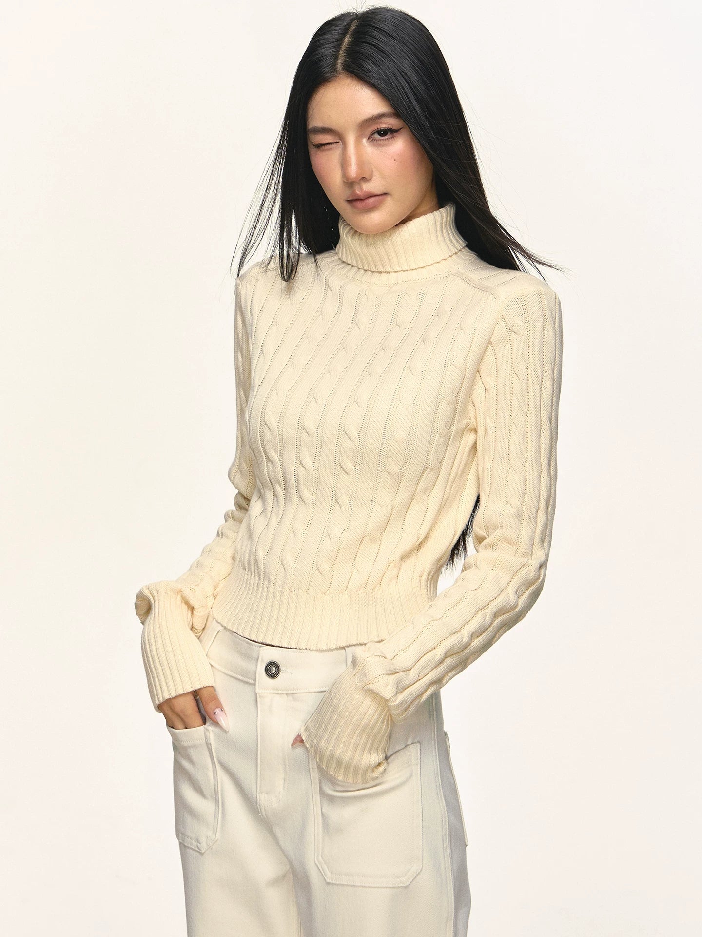 Anna Aneae Turtleneck Pit Strip Waist Sweater