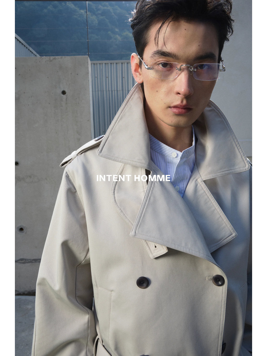 INTENT Lake Gray Belted Double-Breasted Short Trench Coat