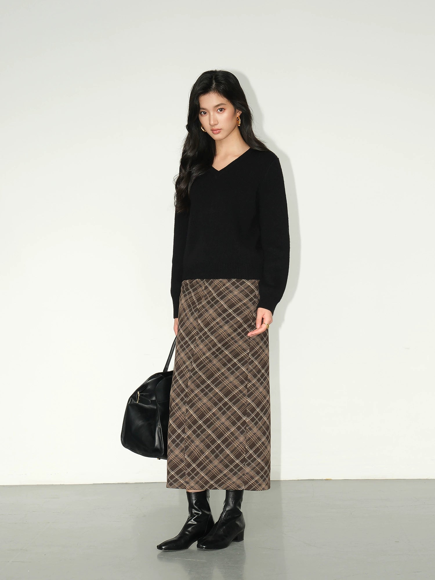 NEVA HU Vintage High Waist Plaid Skirt