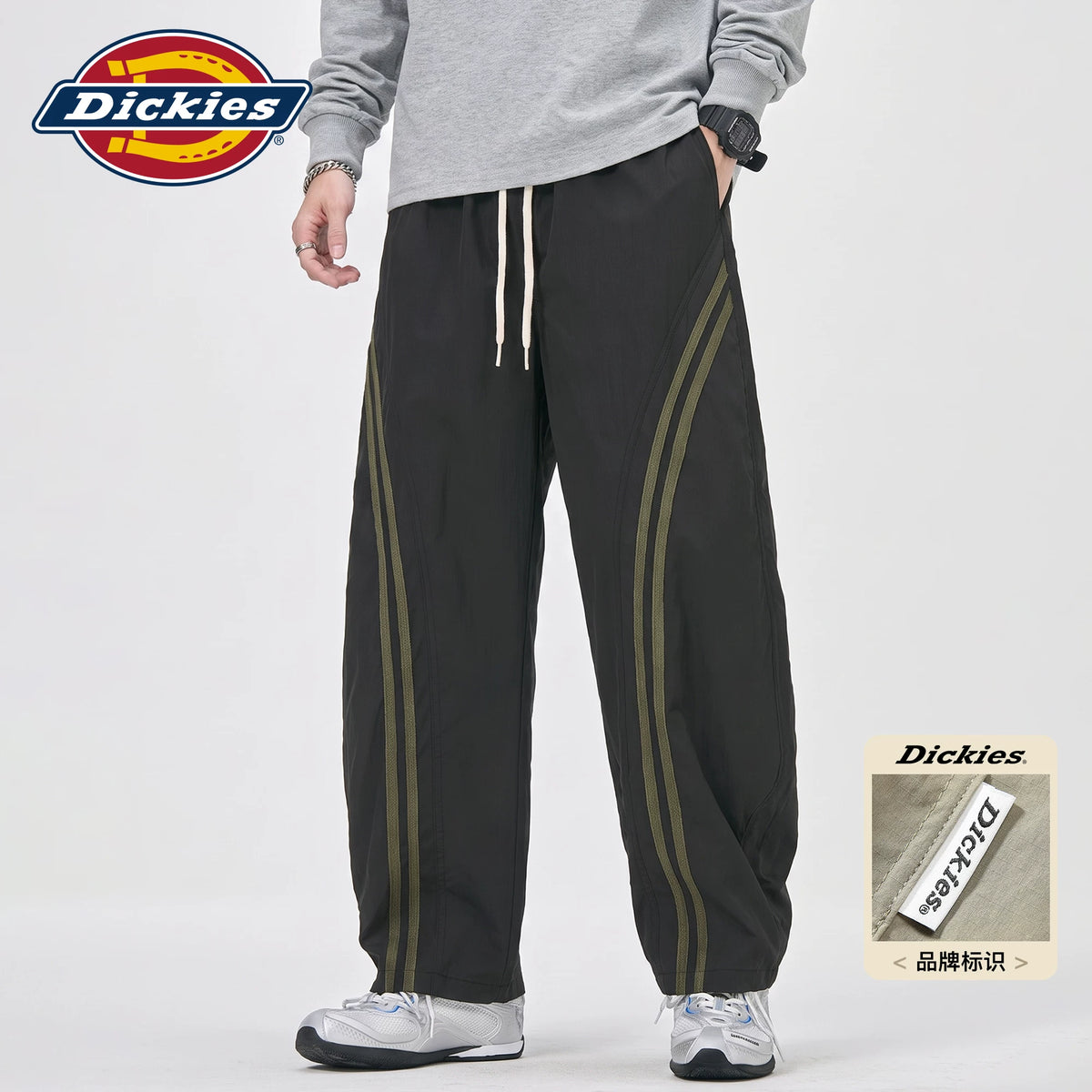Dickies Side-Stripe Wide-Leg Drawstring Trousers