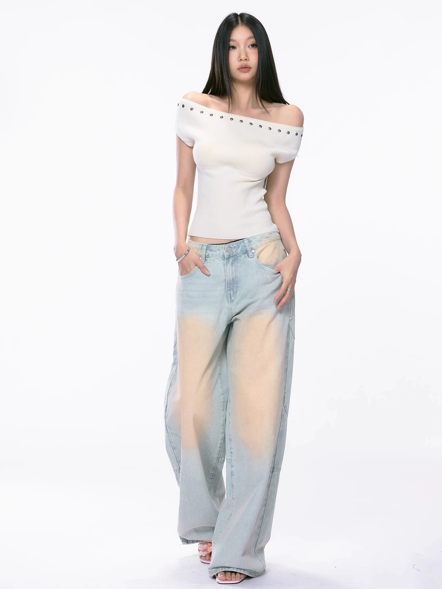 WITHMIN drape straight mop wide-leg jeans