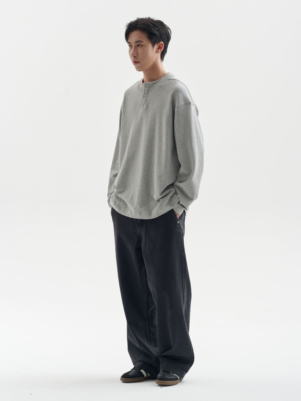 BUTTBILL Henry Collar Simple Casual Vintage Long Sleeve