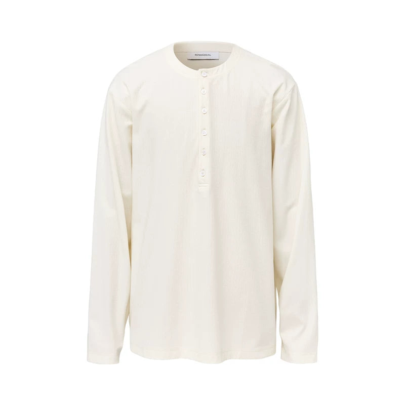 NONRADICAL Dark Striped Textured Henley Long-Sleeve Tee