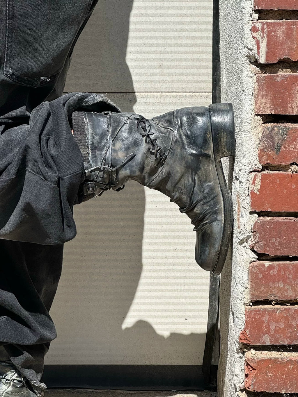 VOWPROGRESS Washed Horsehide Lace-Up Combat Boot
