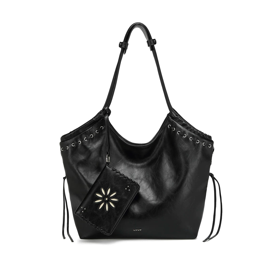 VFVF Brown Woven Faux Leather Magnetic Snap Shoulder Bag