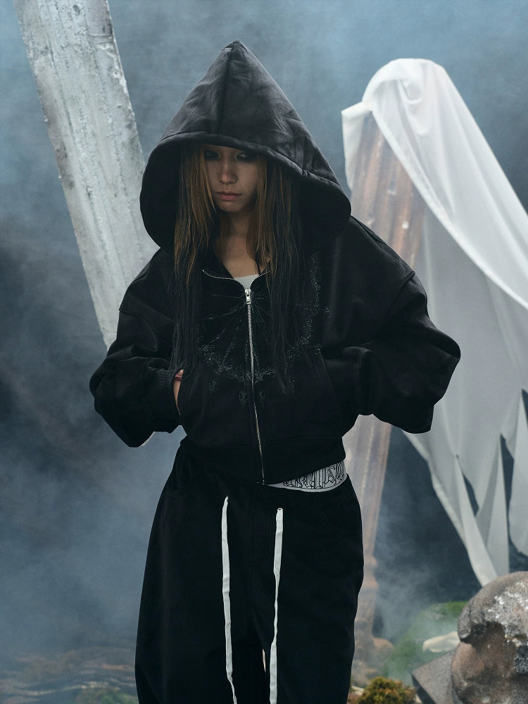 PAIKI Dark Wizard Hat Jacket Velvet Hooded Zip Sweater