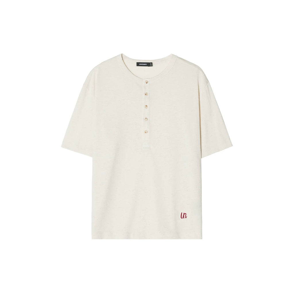 Unvesno Linen Blend Embroidery Relaxed Henley Tee