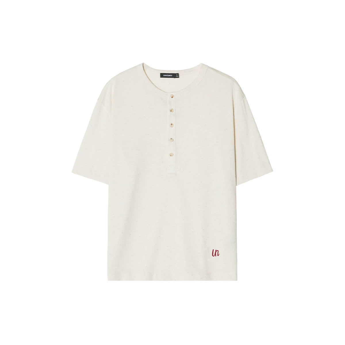Unvesno Linen Blend Embroidery Relaxed Henley Tee