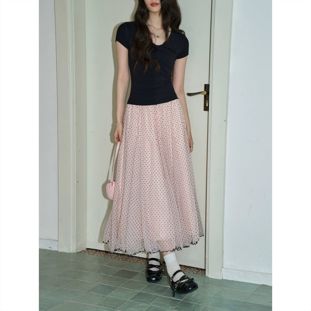 XUJING Polka Dot 400g Breathable High-Waist A-Line Skirt