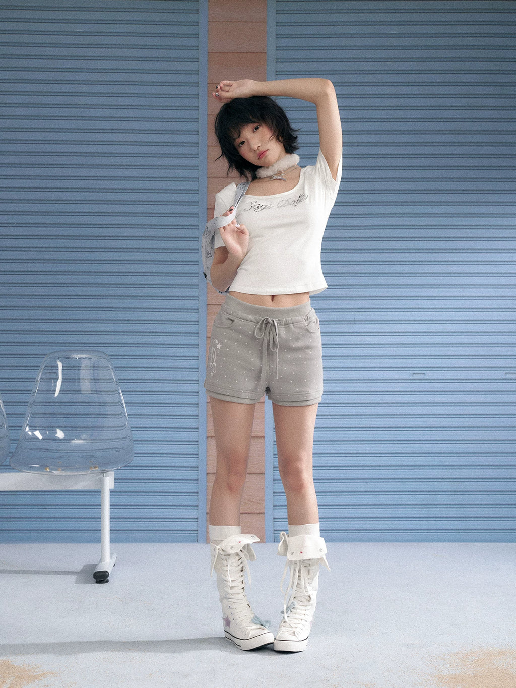 SagiDolls White Angel Wing Rhinestone Slim Fit Tee