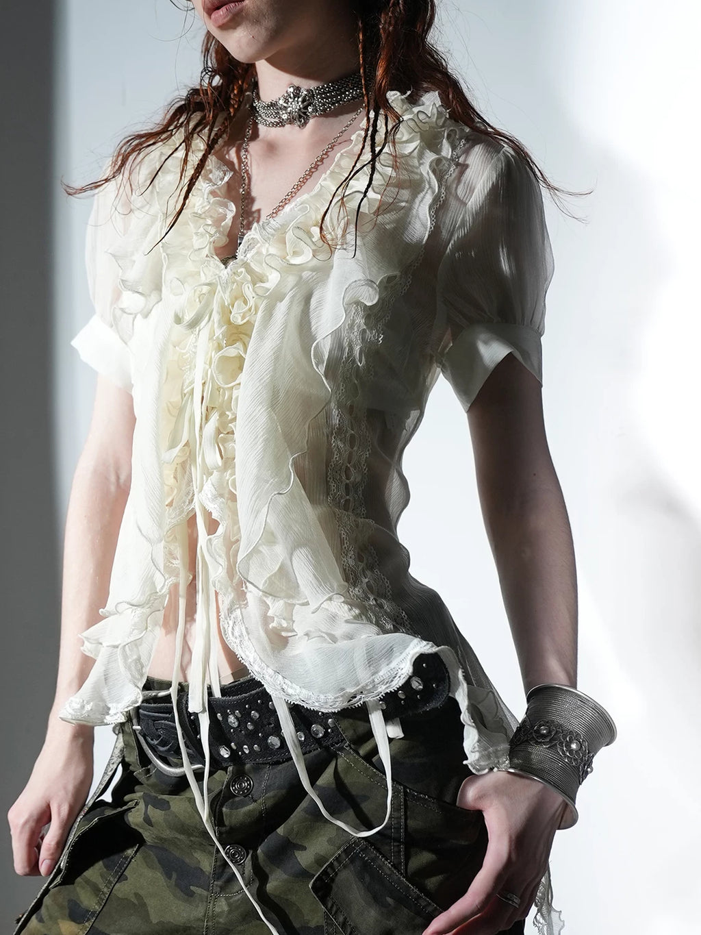 DoublePunch Jellyfish Sheer Layered Ruffle Blouse