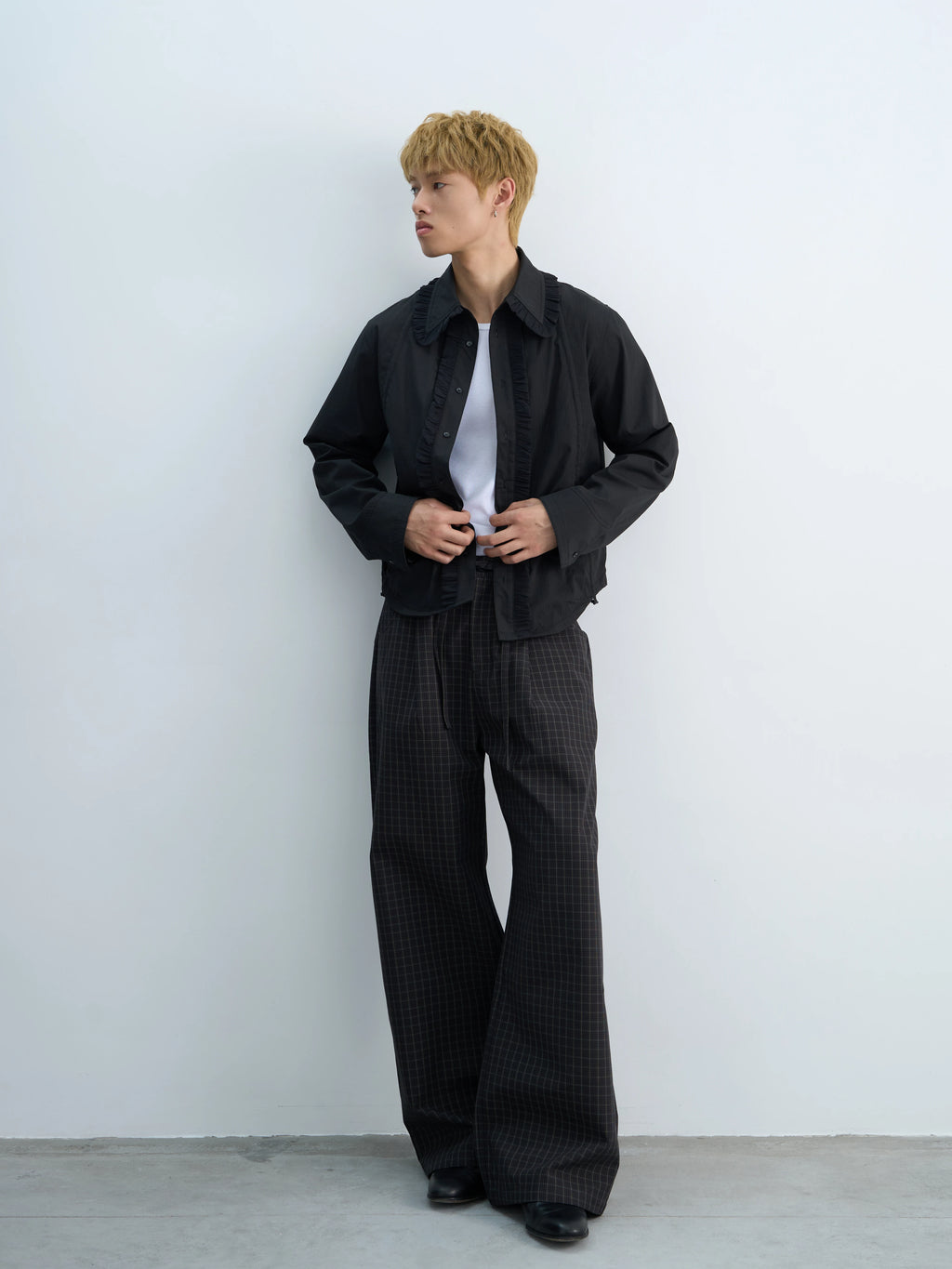 4JUNKS Checked-embroidered Straight Slacks