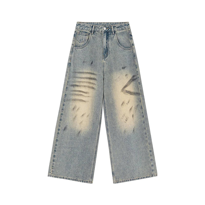 KANO Vintage Distressed High-Waist Wide-Leg Jeans