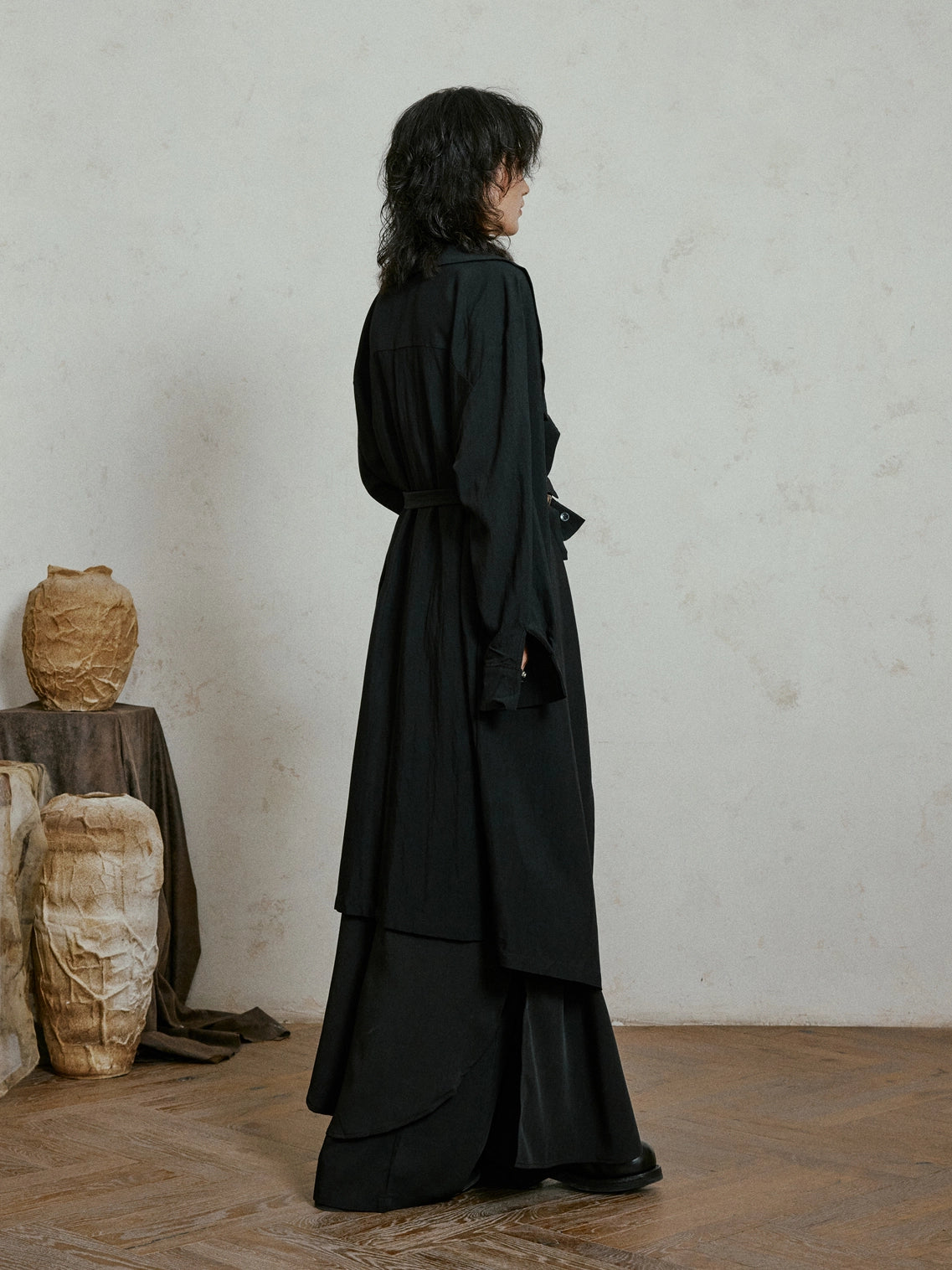 SUNYVONNE Cross-neck One-button Trench Coat