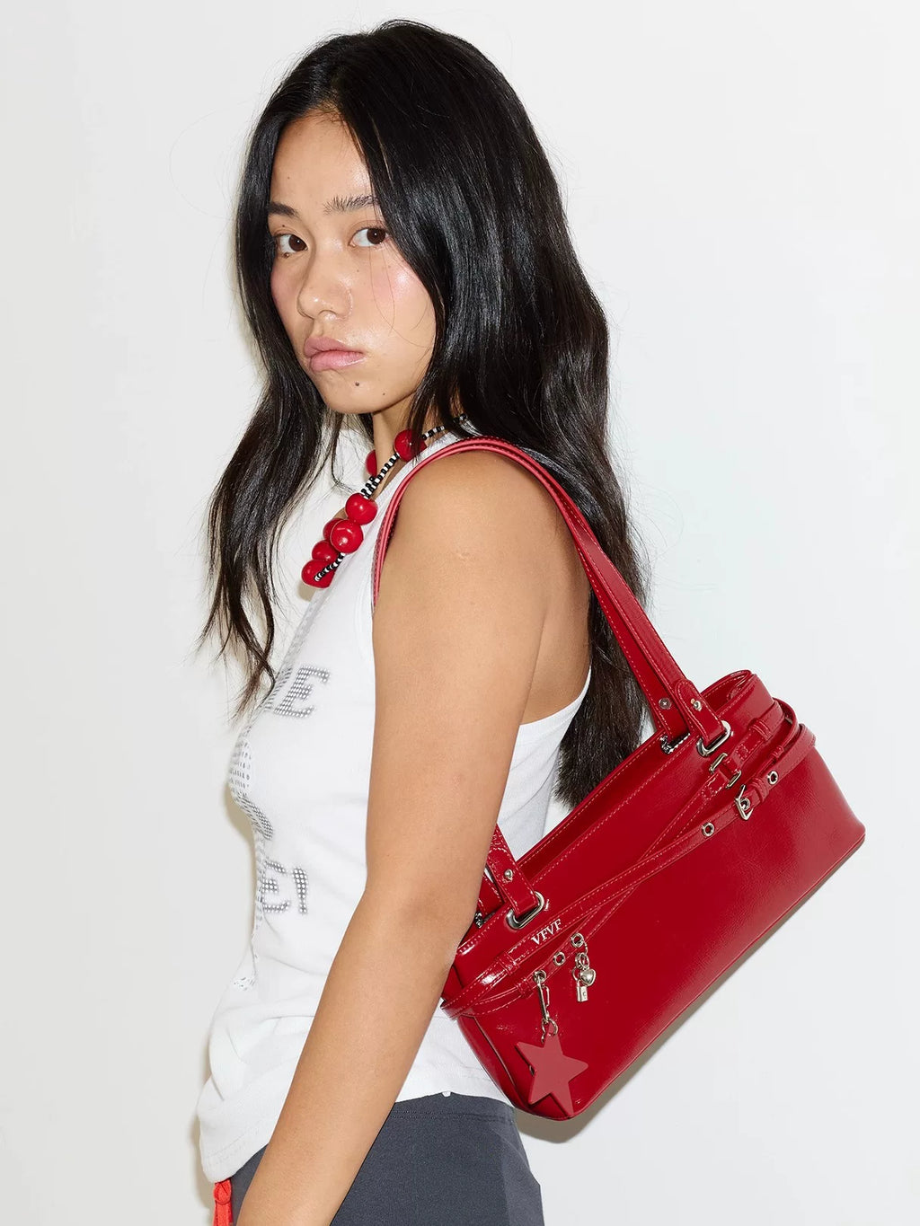 VFVF Gold Faux Leather Zip-Top Shoulder Bag