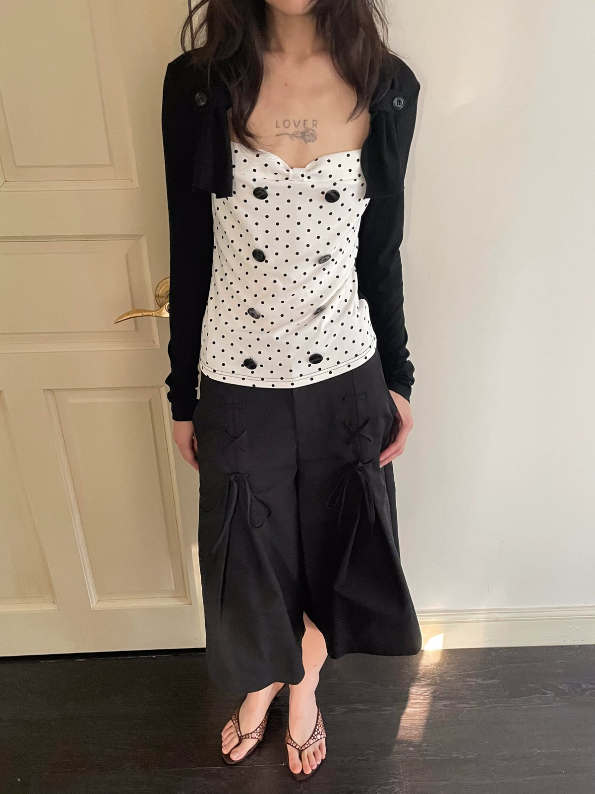 LooseSmell Wide-Leg Bow Tie Belt Pants