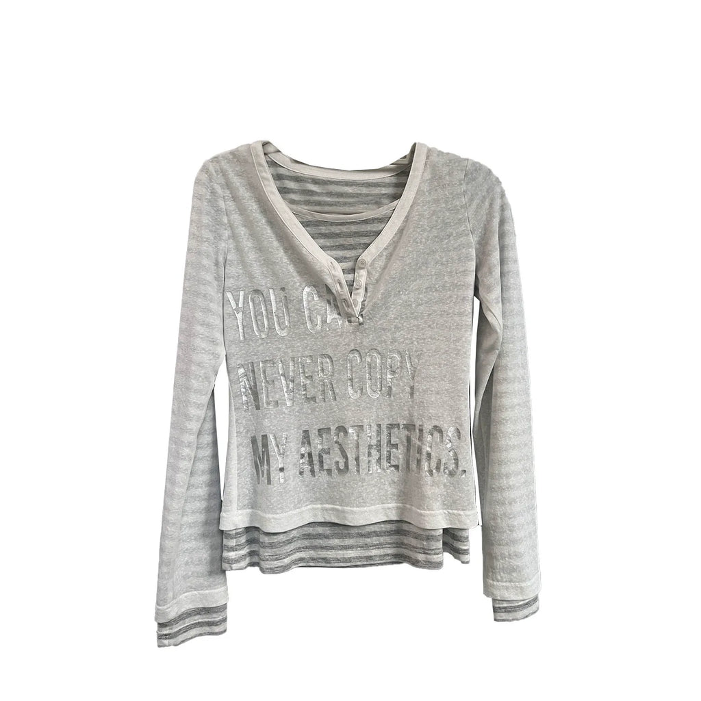no E mosen Silver Foil Stripe 230g Breathable Slim Fit Long-Sleeve Top