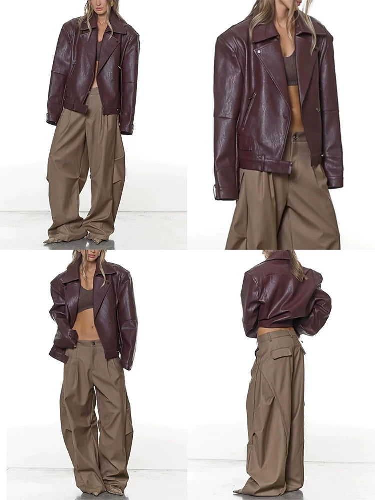 VanessaLab Three-dimensional Silhouette Pu Leather Jacket Thermal Jacket