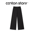 Cantonstory Black High-Waist Wide-Leg Casual Trousers