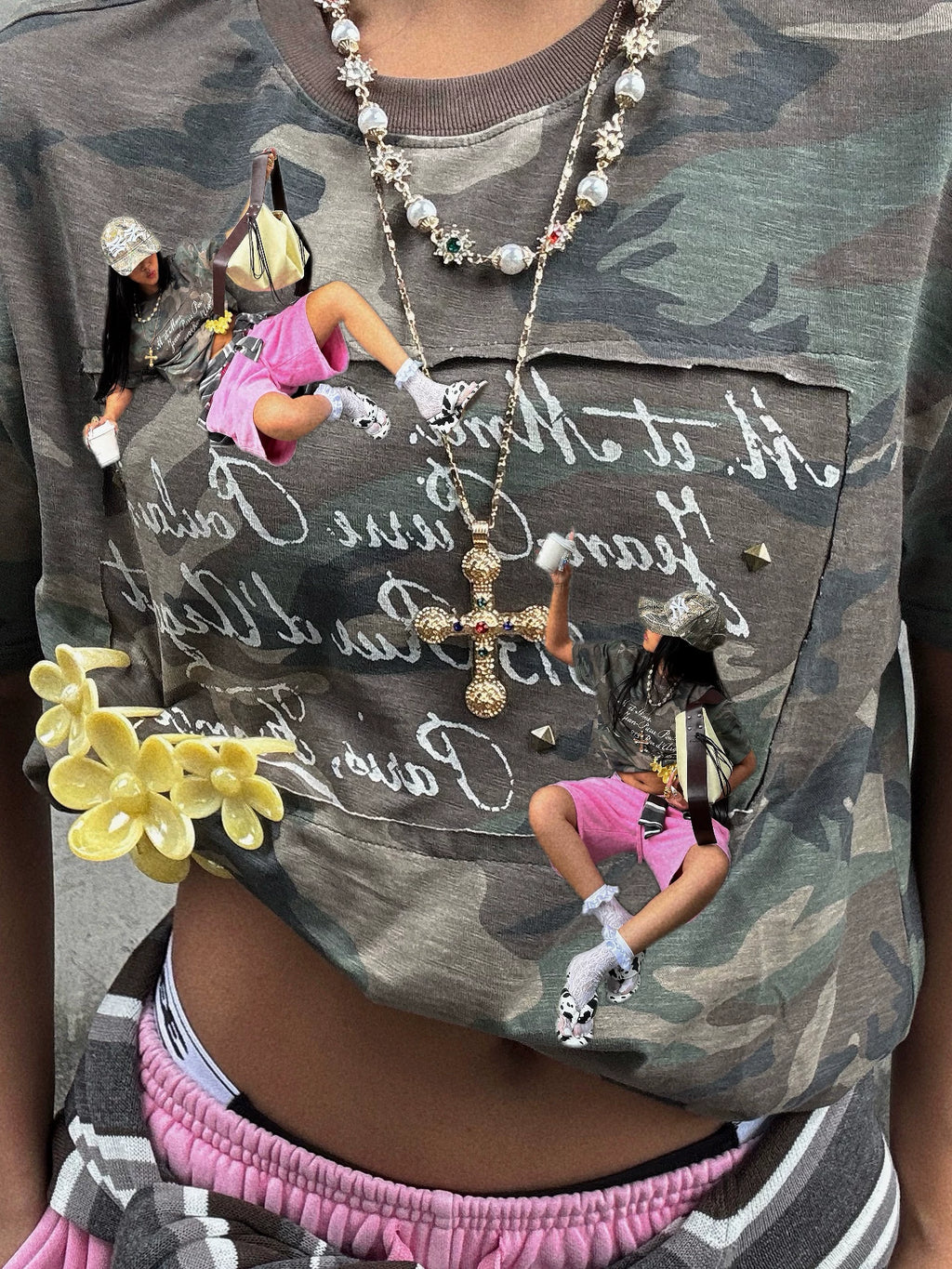 Erole Camo Handmade Rivet Patch Drop-Shoulder Tee
