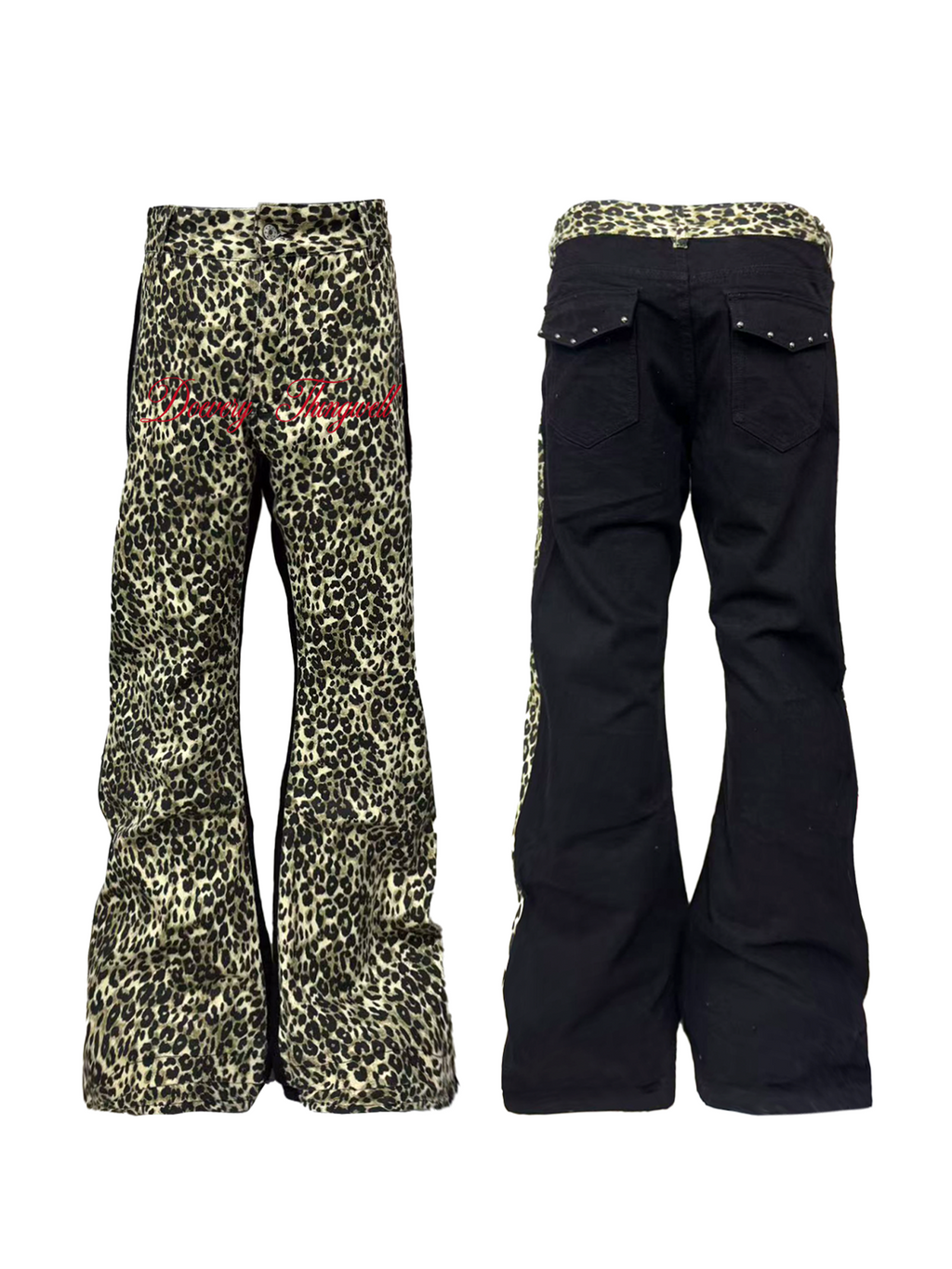 DETW Retro Double Leopard Print Micro-stack Visual Jeans
