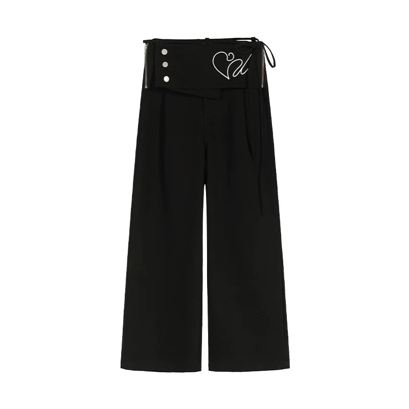 COSTUSTOOT Black Faux Layered Detachable Skirt Pants