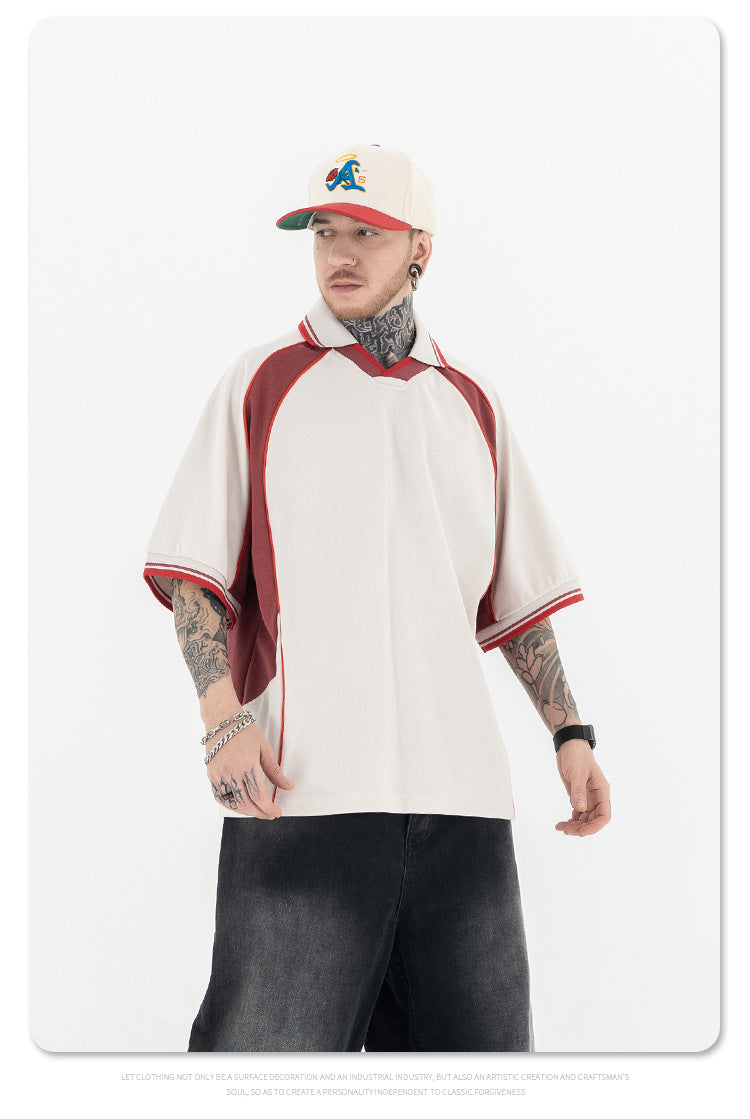 FORGIVNESS Lapel Contrasting Color Splicing Polo Shirt