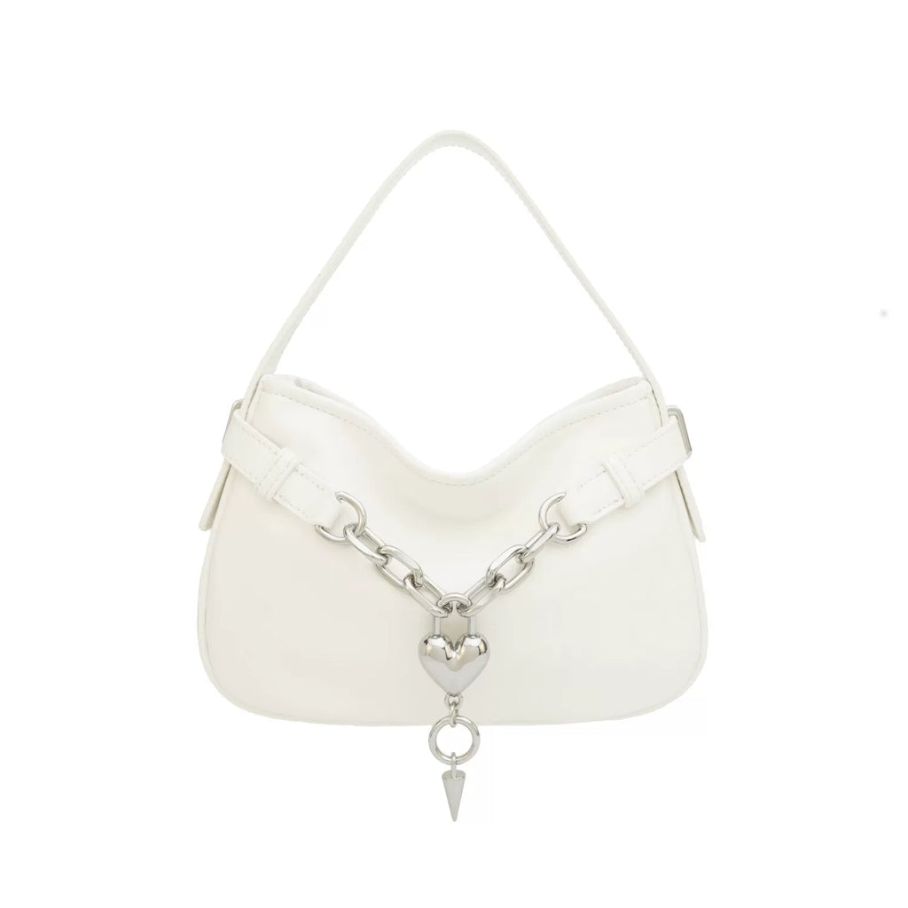 VFVF White Faux Leather Zip Shoulder Bag