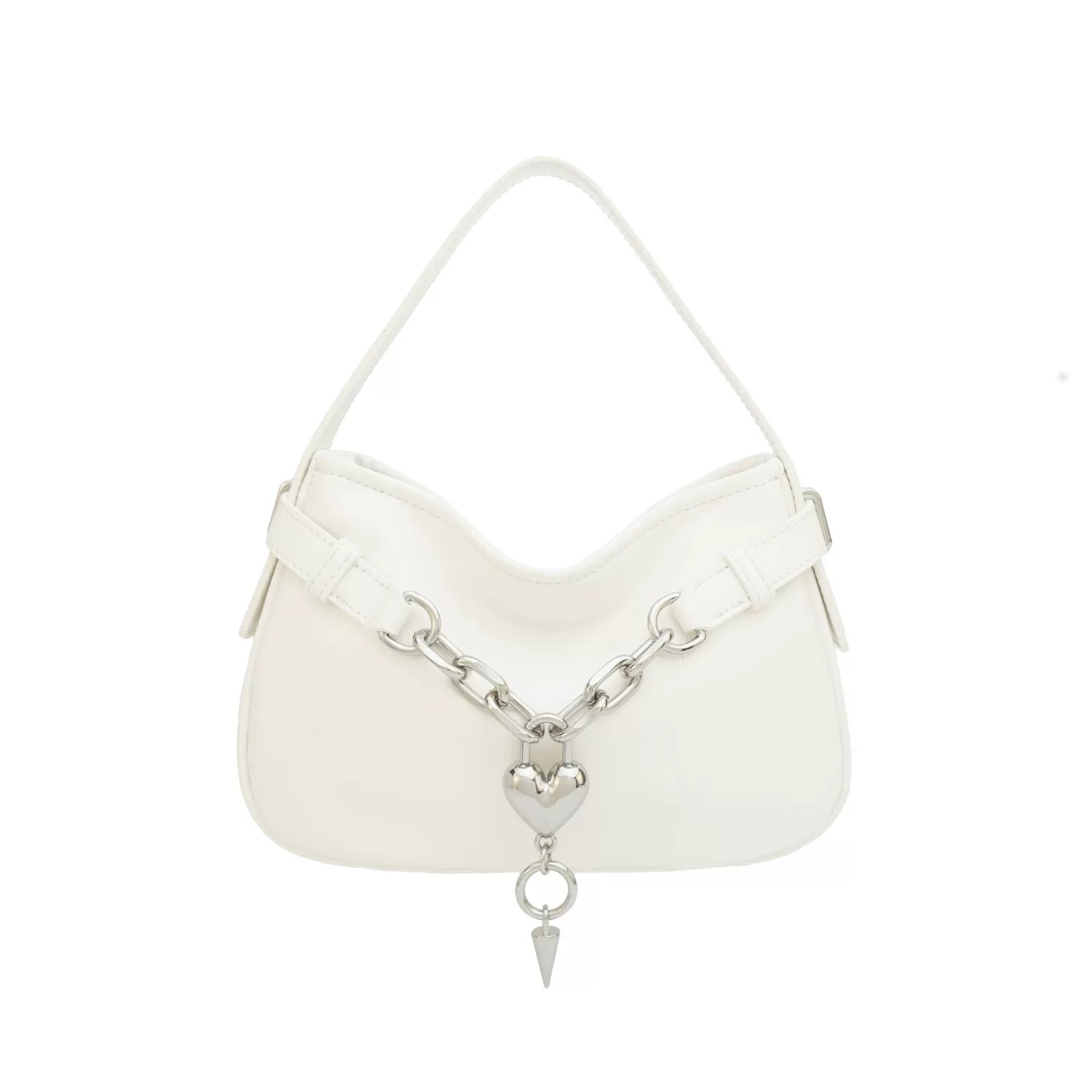 VFVF White Faux Leather Zip Shoulder Bag