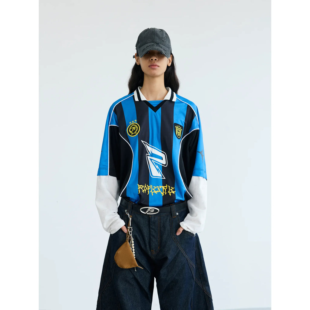PEOPLESENSE Color-Block Racing 260g Quick-Dry Loose Long-Sleeve Tee