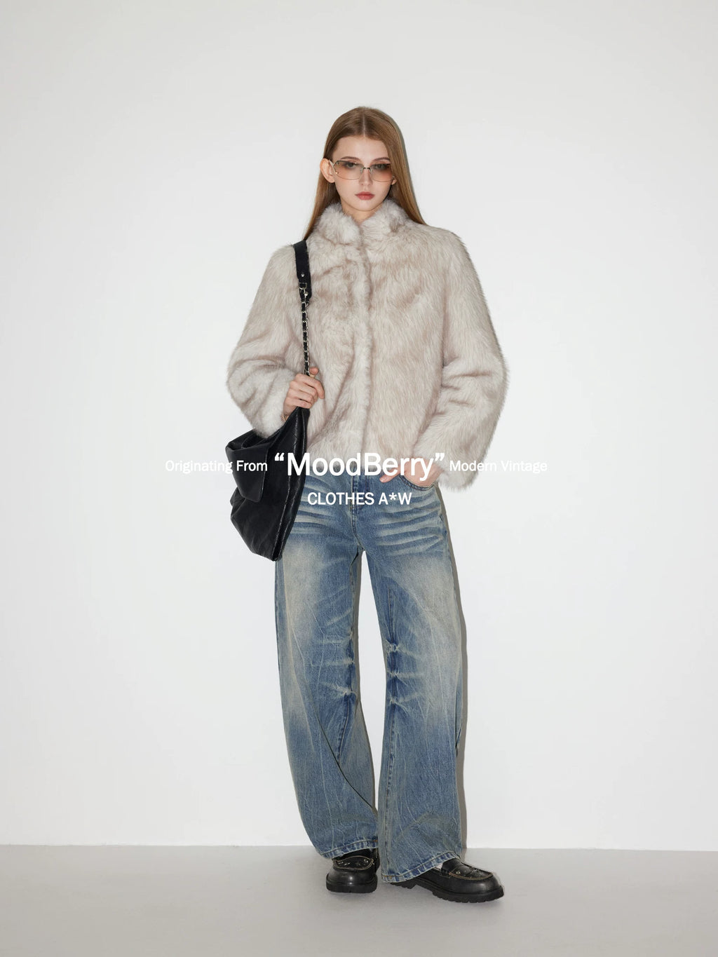 MoodBerry American Retro Faux Fur Cropped Coat