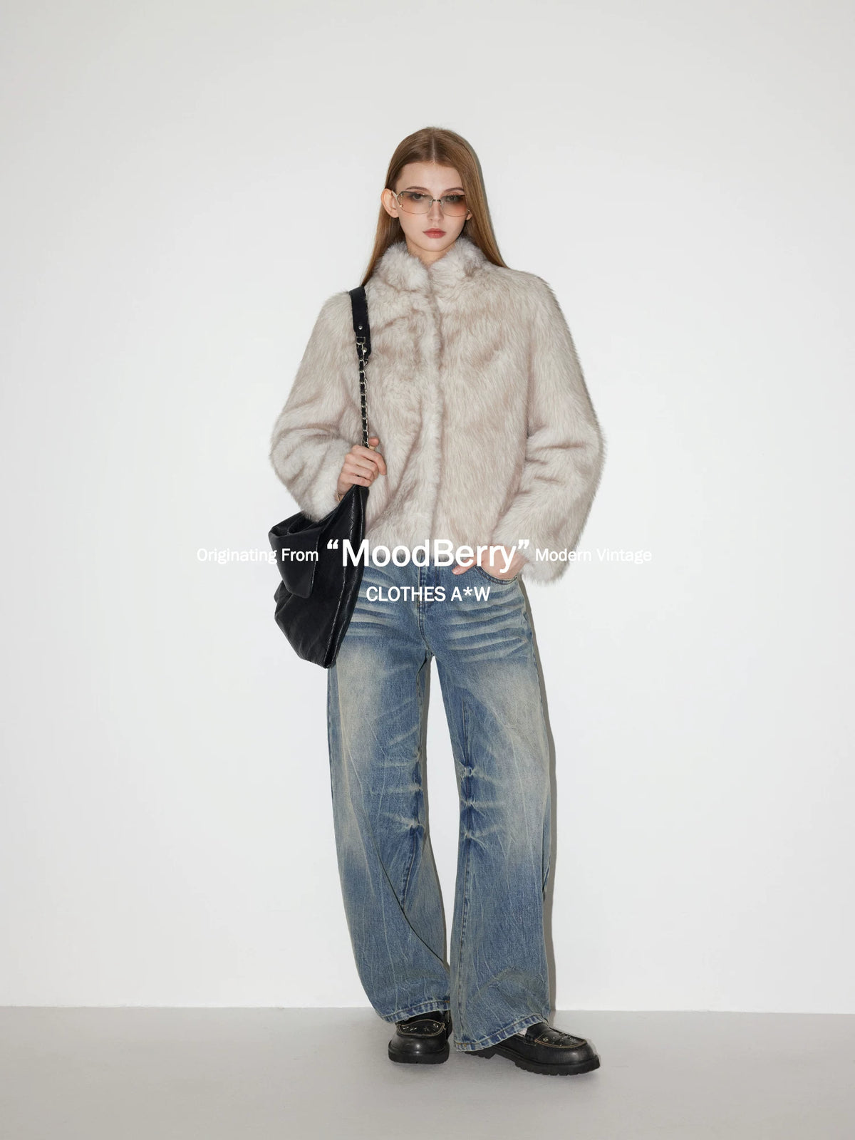 MoodBerry American Retro Faux Fur Cropped Coat