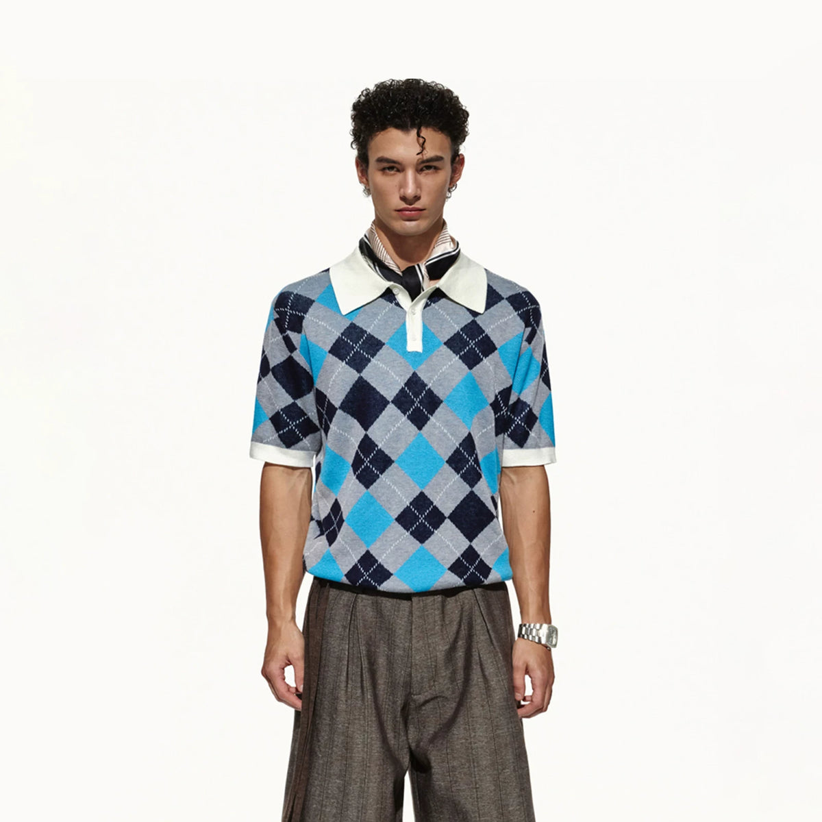 OPENFLY Argyle Breathable Collared Polo Shirt
