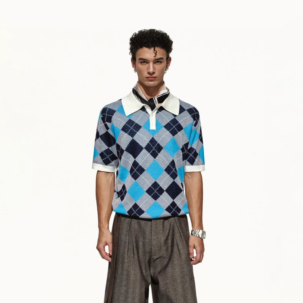 OPENFLY Argyle Breathable Collared Polo Shirt