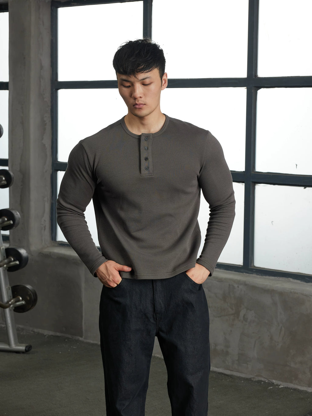 AFTERGLOW Soft Waffle Henry Neck Long Sleeve