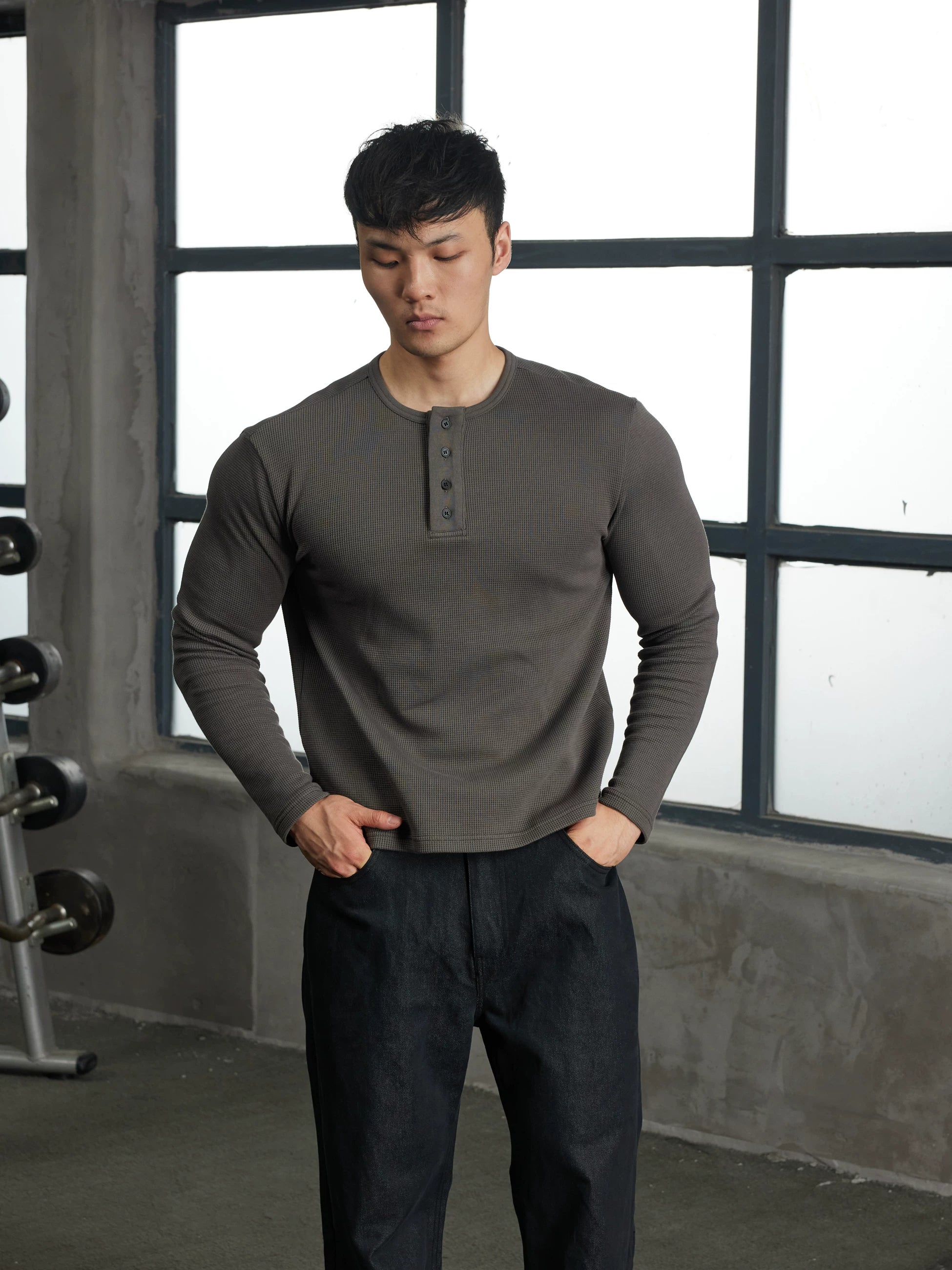 AFTERGLOW Soft Waffle Henry Neck Long Sleeve