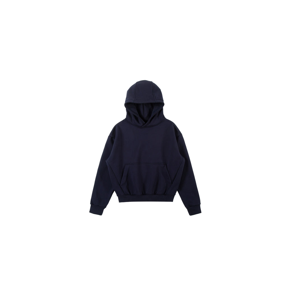 PLUS NO LOGO Short and Wide Stand-up Hooded Sweater