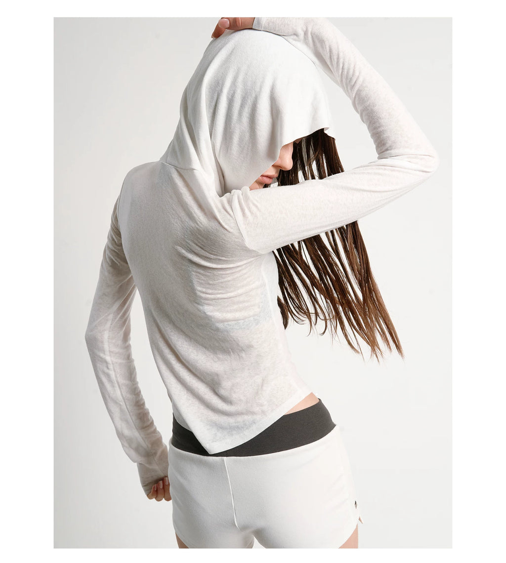 NoEmosen Different World Pattern Totem Print Rhinestone Micro-transparent Slim-fit Hooded Long Sleeve