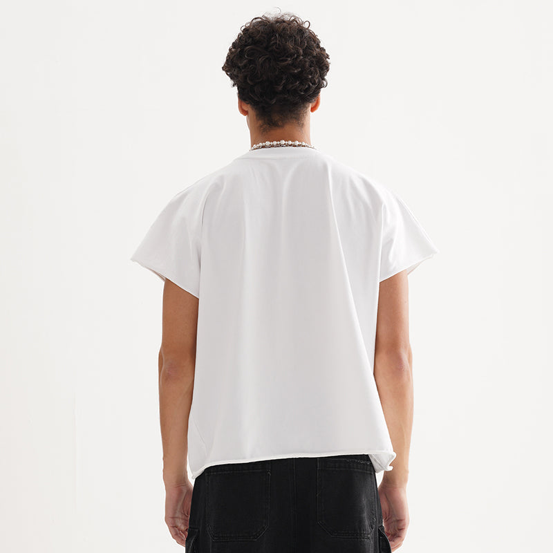 FIVE MEN short rough edge one-piece sleeve pure cotton BOXY Tee
