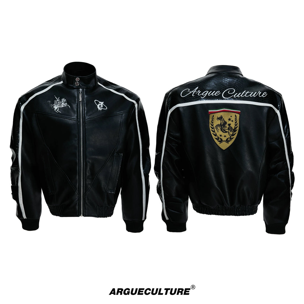 ArguE CulturE Contrast Leather Motorcycle Jacket Short Boxy Retro Coat