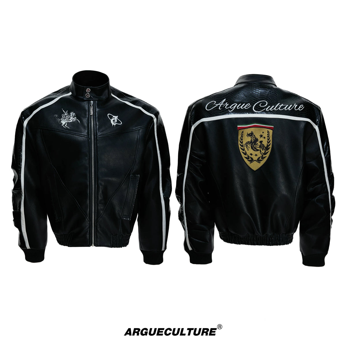 ArguE CulturE Contrast Leather Motorcycle Jacket Short Boxy Retro Coat