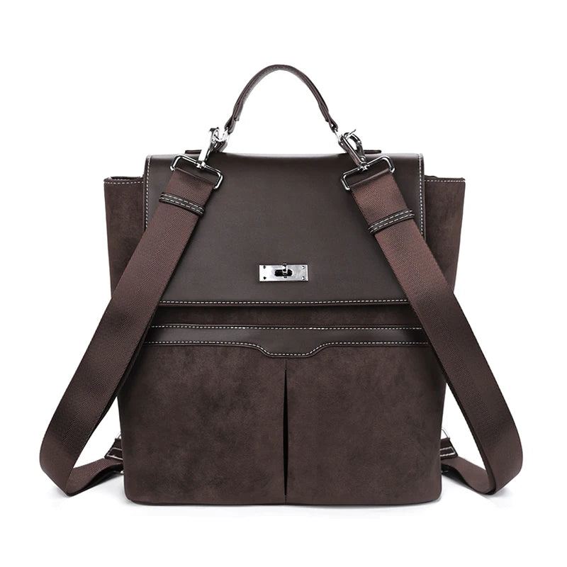 JANDRESS Caramel Suede Zip-Top Backpack